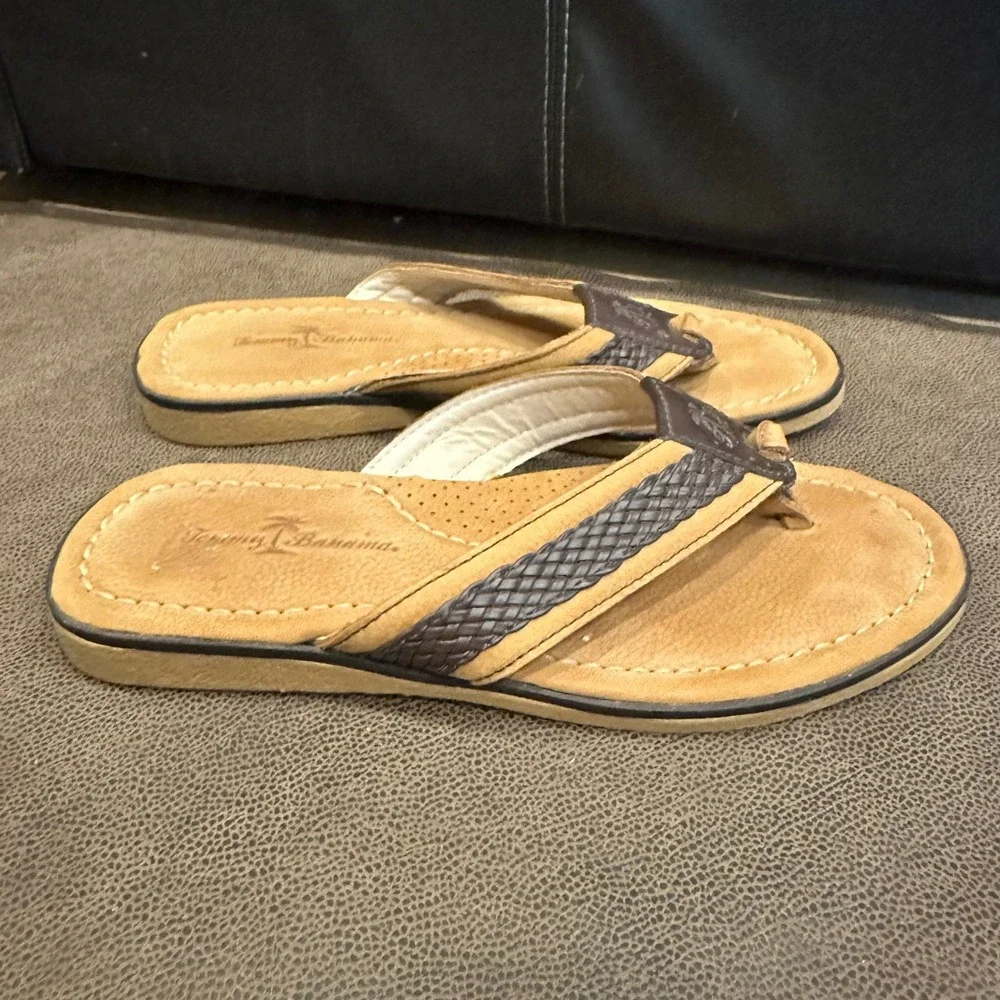 Tommy Bahama Anchored Leather Sandals Men's Size 9 Flip Flops Tan & Brown